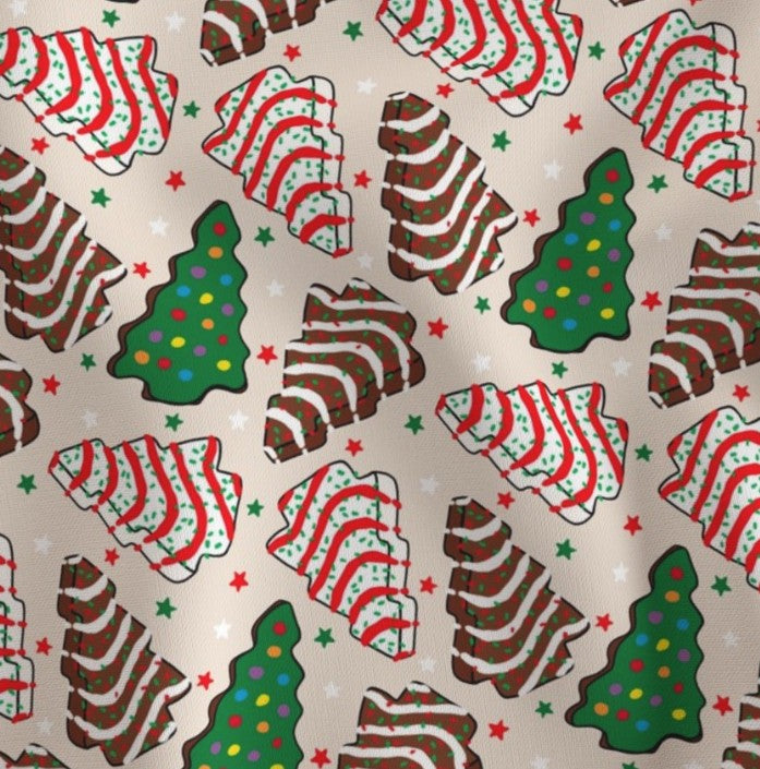 Pattern of Christmas-themed cookies on a beige background