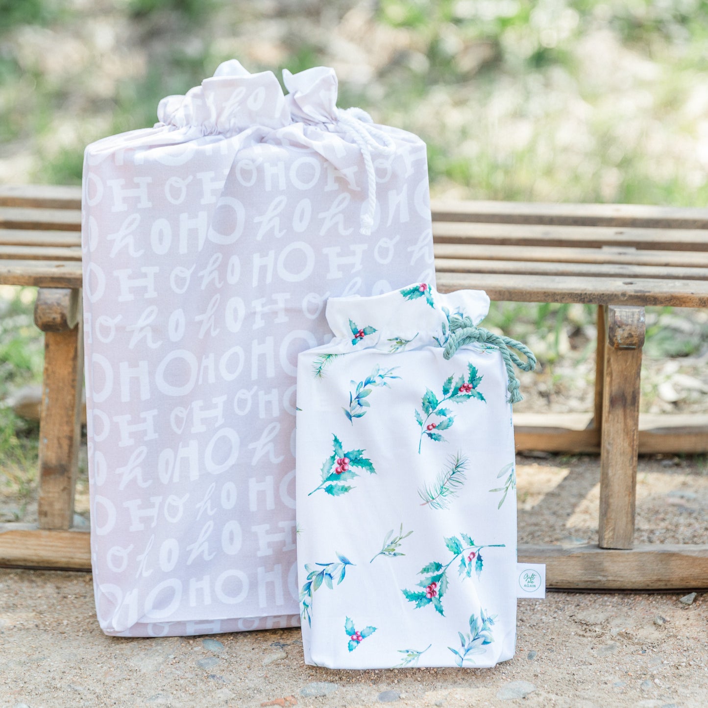 Ho Ho Ho Natural Christmas Fabric Gift Bag