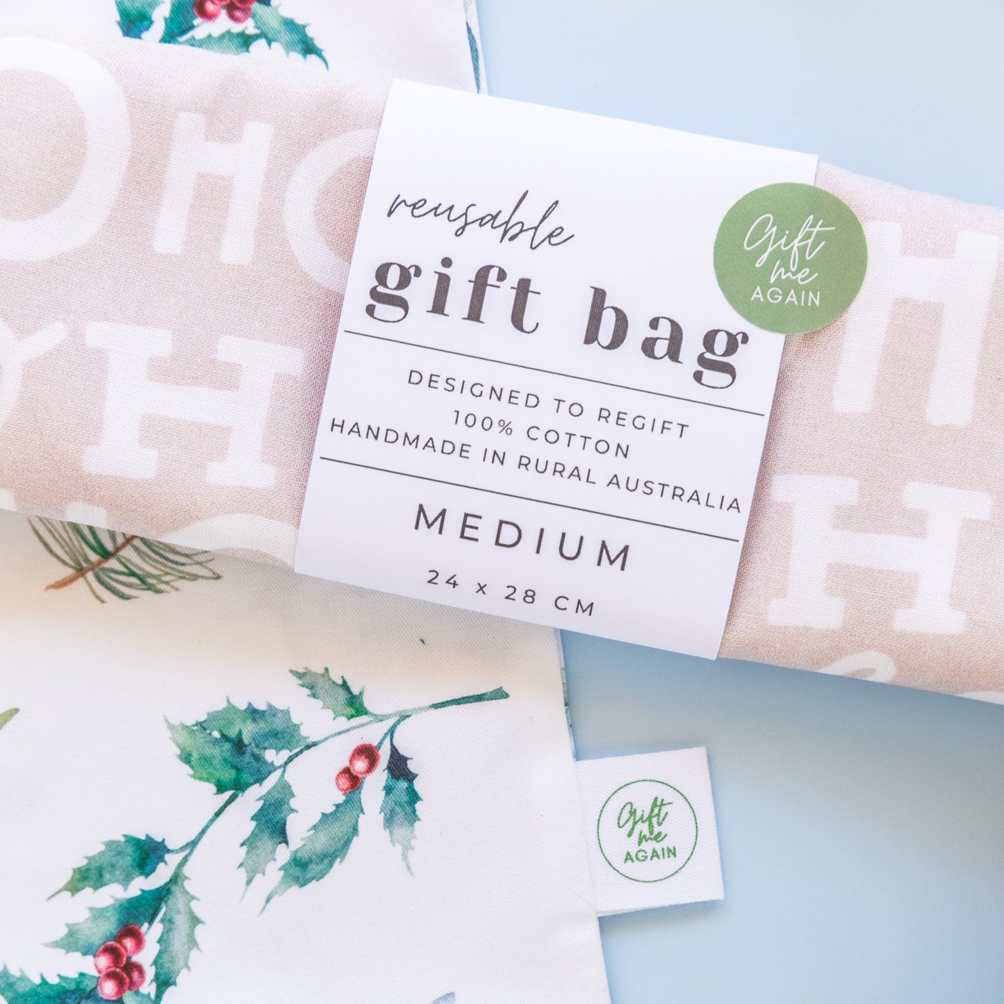 Ho Ho Ho Natural Christmas Fabric Gift Bag