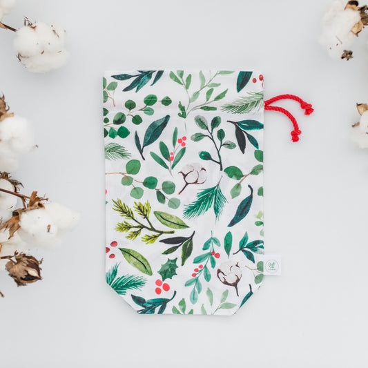 Sprigs of Christmas fabric gift bag