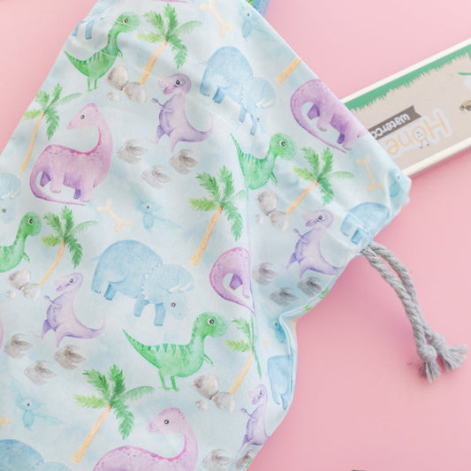 Blue Dino fabric gift bag