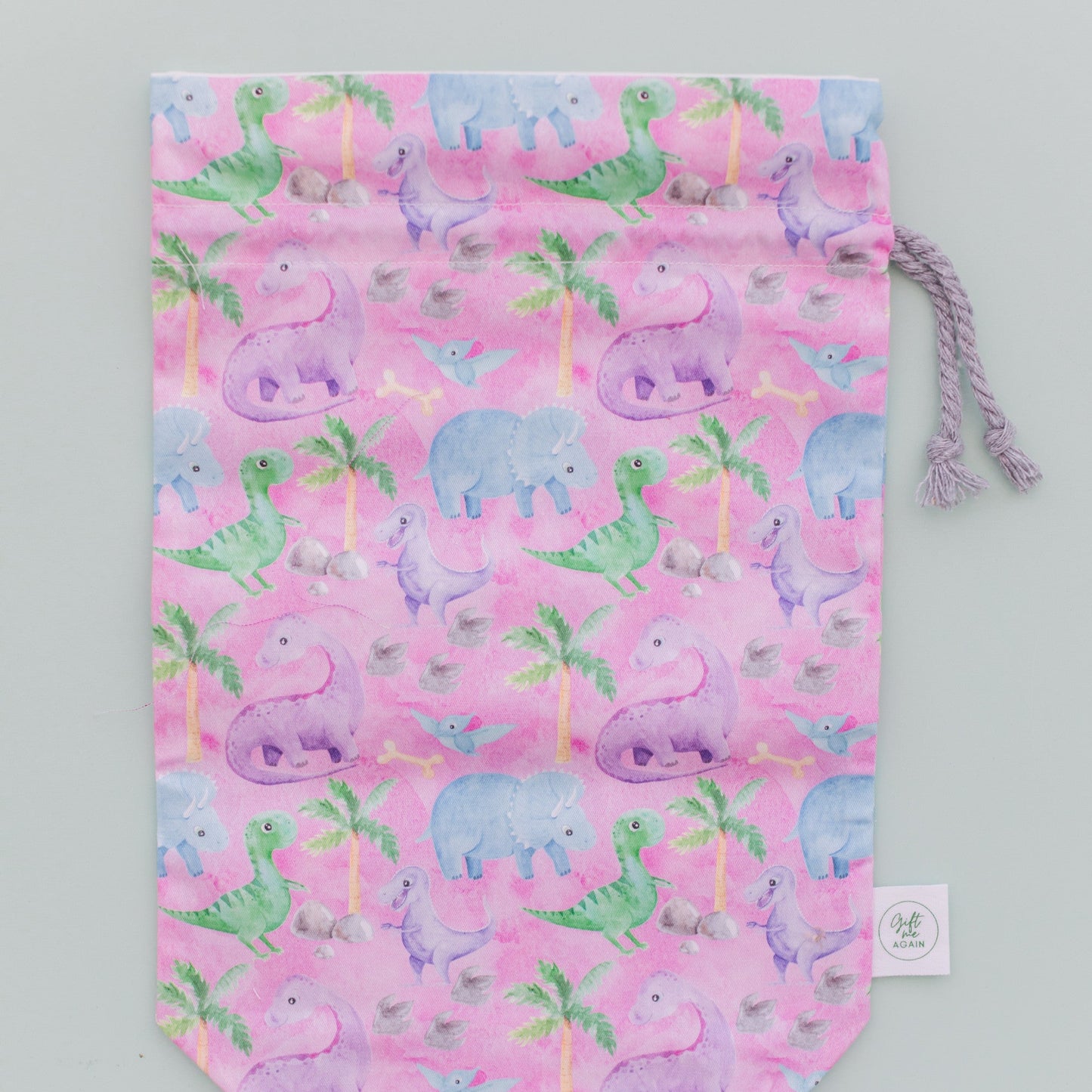 Pink Dino fabric gift bag