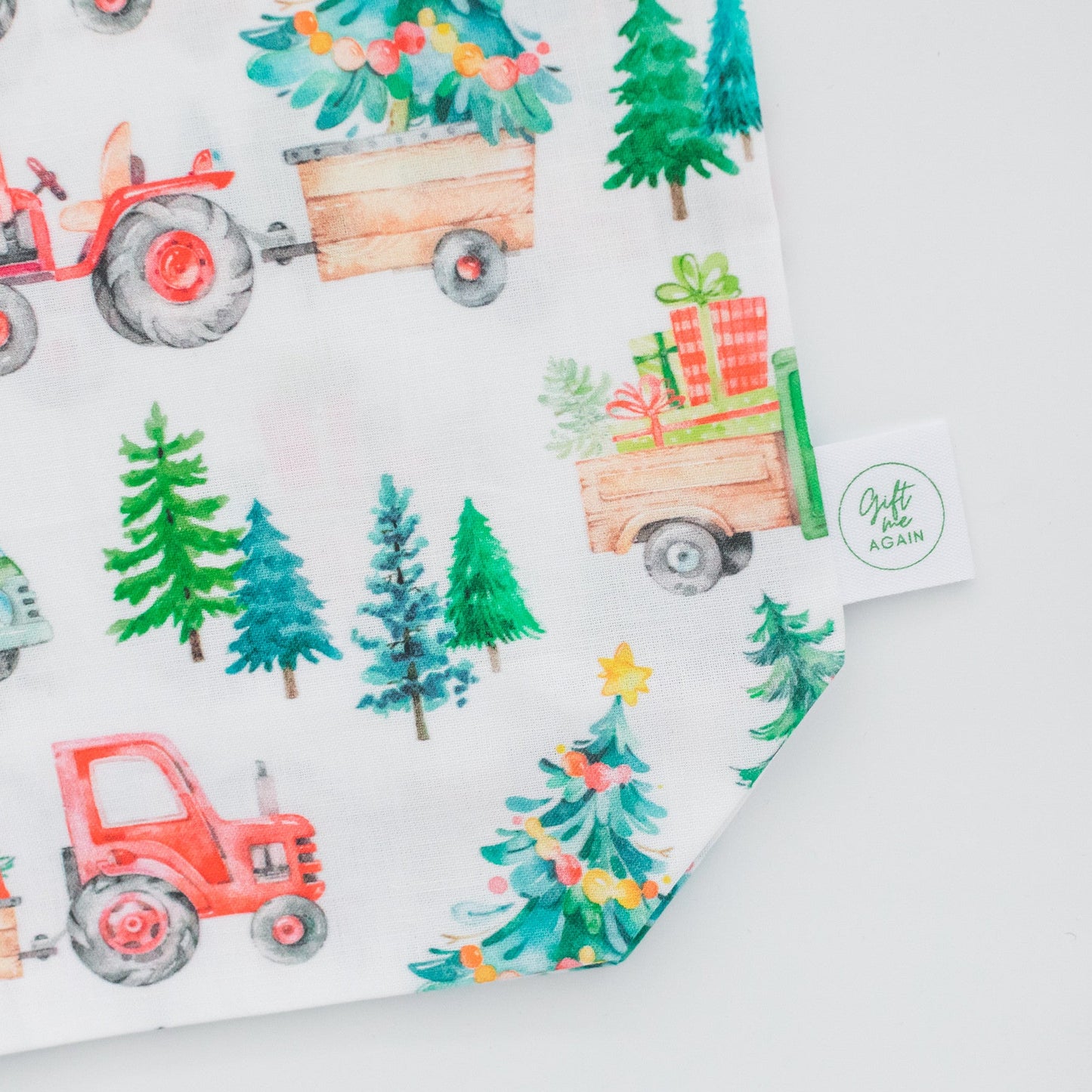 Christmas Tractors fabric gift bag