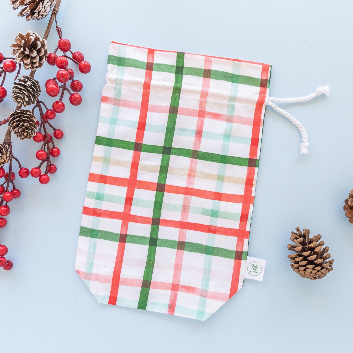 Christmas Plaid Reusable Fabric Gift Bag