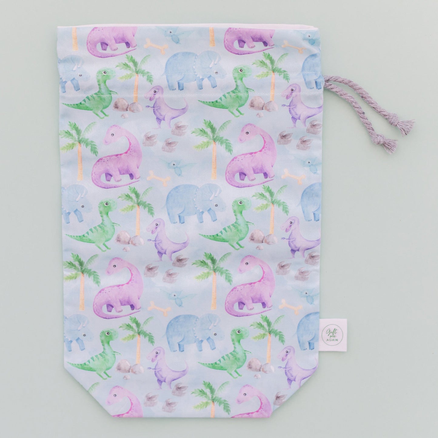 Blue Dino fabric gift bag