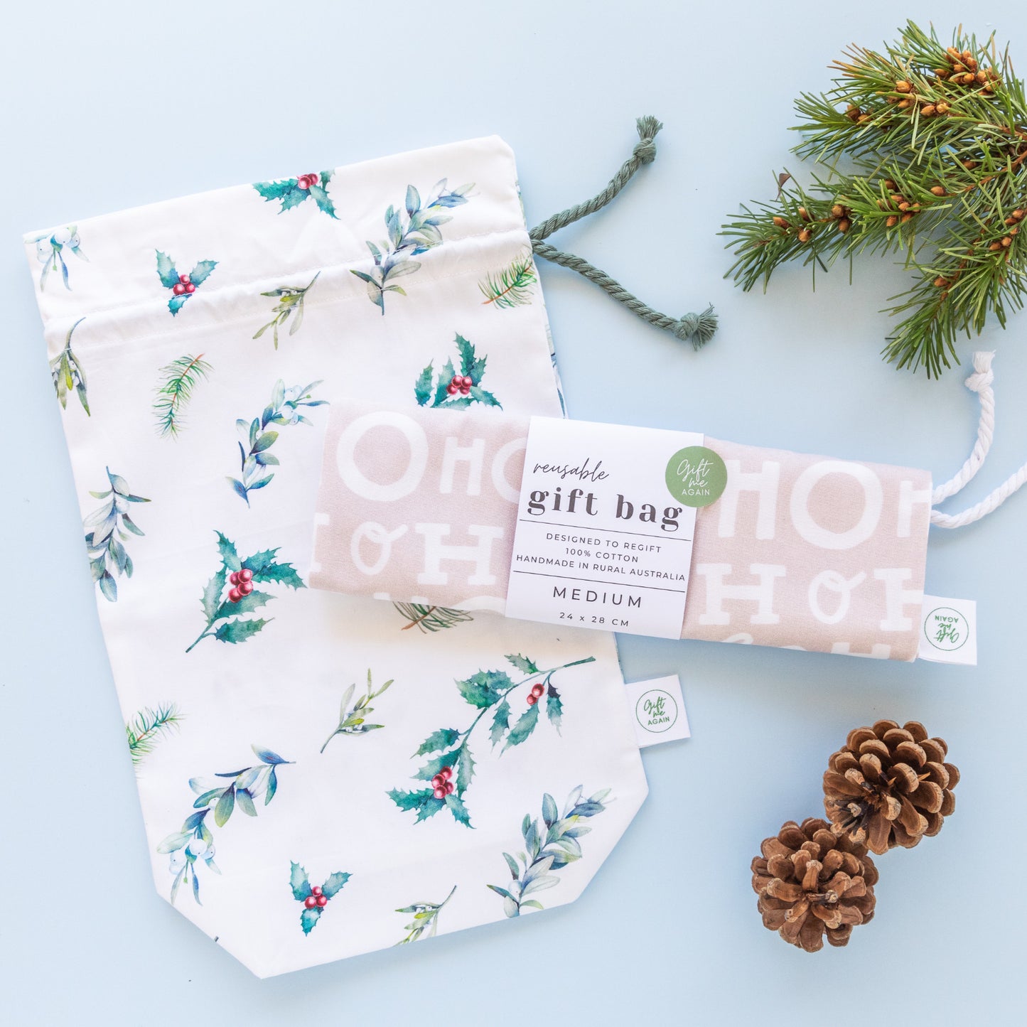 Christmas Foliage Reusable Fabric Gift Bag