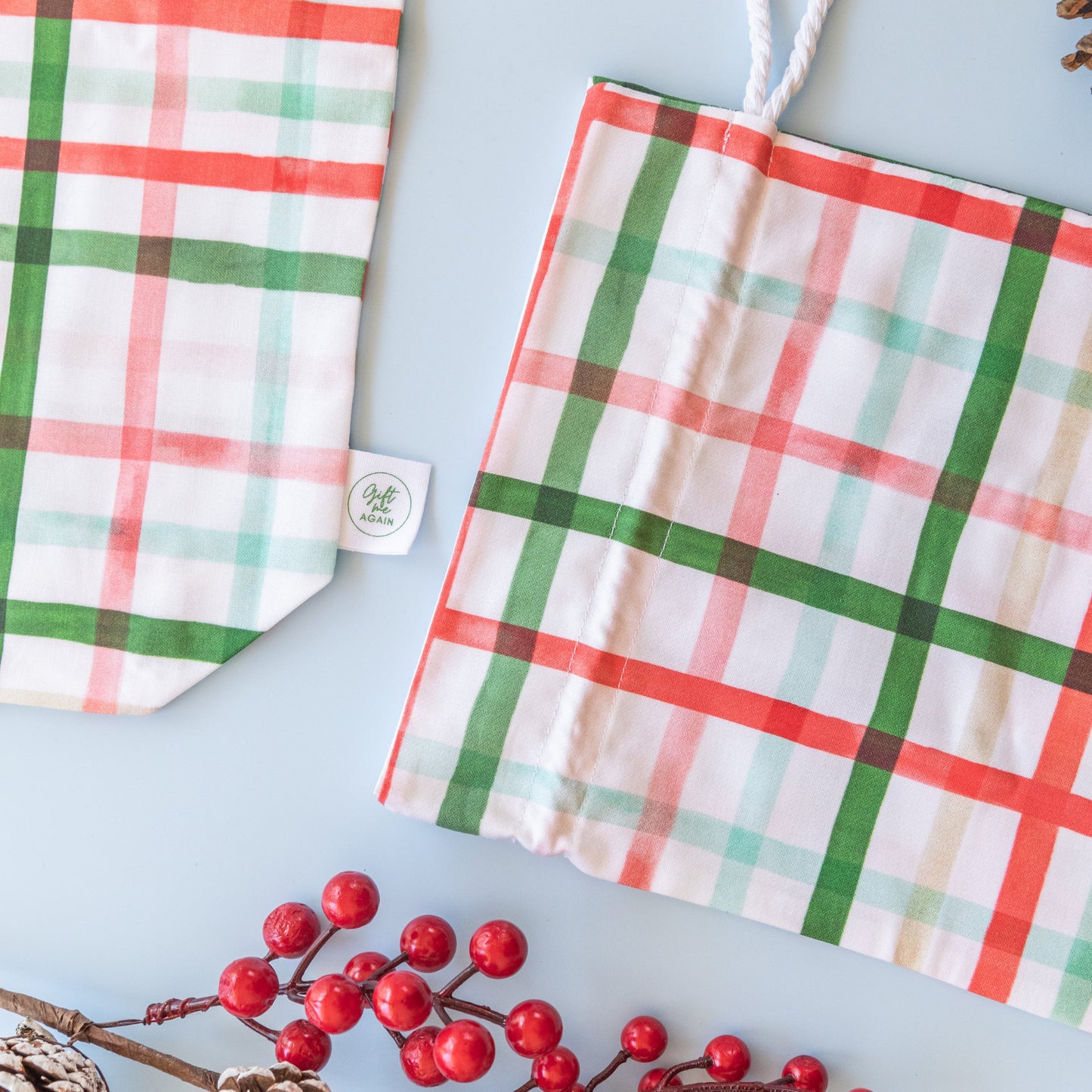Christmas Plaid Reusable Fabric Gift Bag