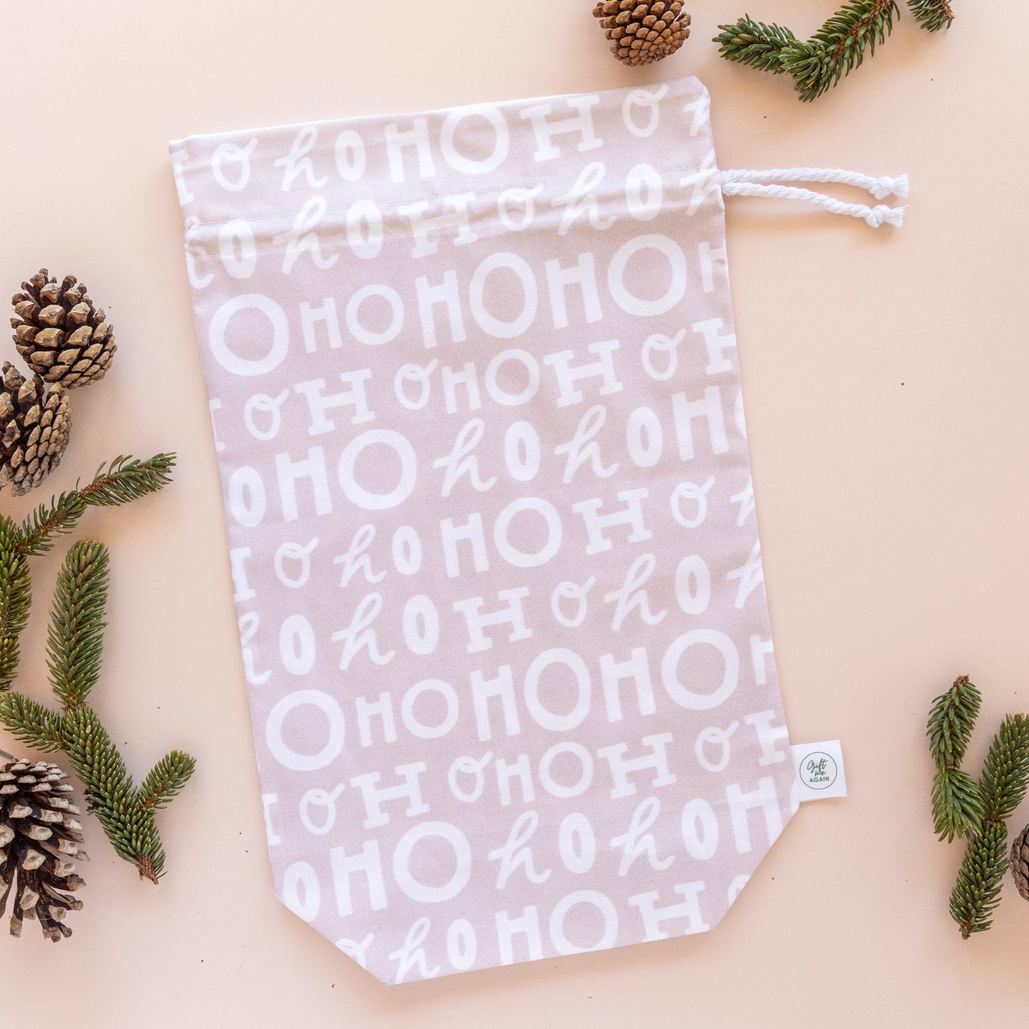 Ho Ho Ho Natural Christmas Fabric Gift Bag