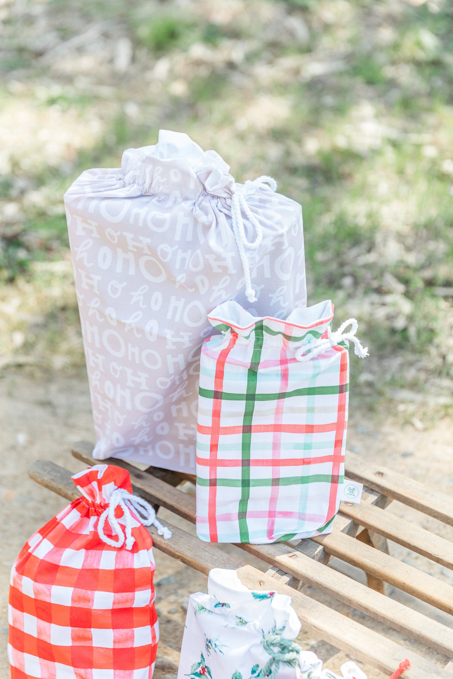 Christmas Plaid Reusable Fabric Gift Bag