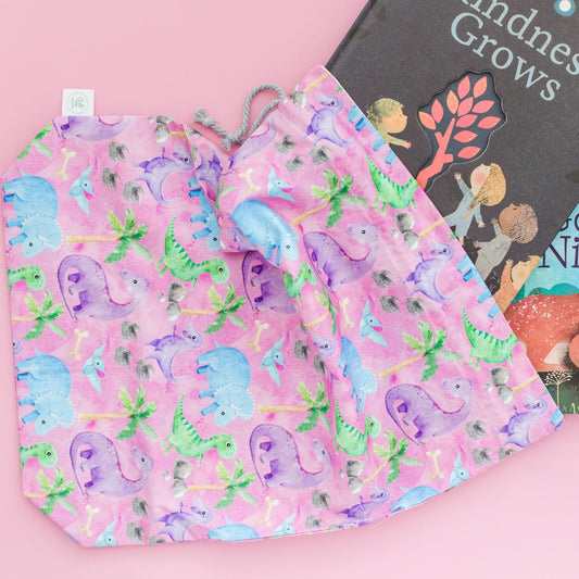 Pink Dino fabric gift bag