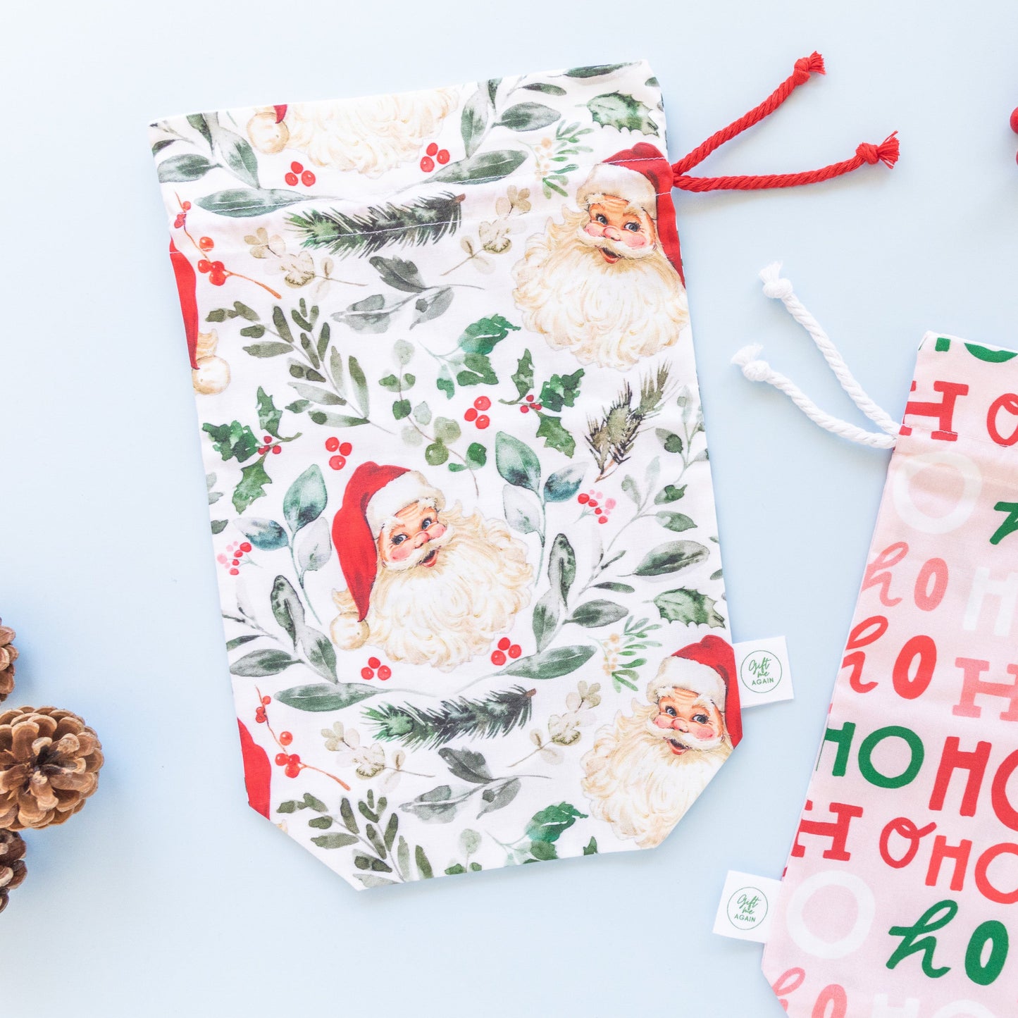 Vintage Santa Christmas Fabric Gift Bag