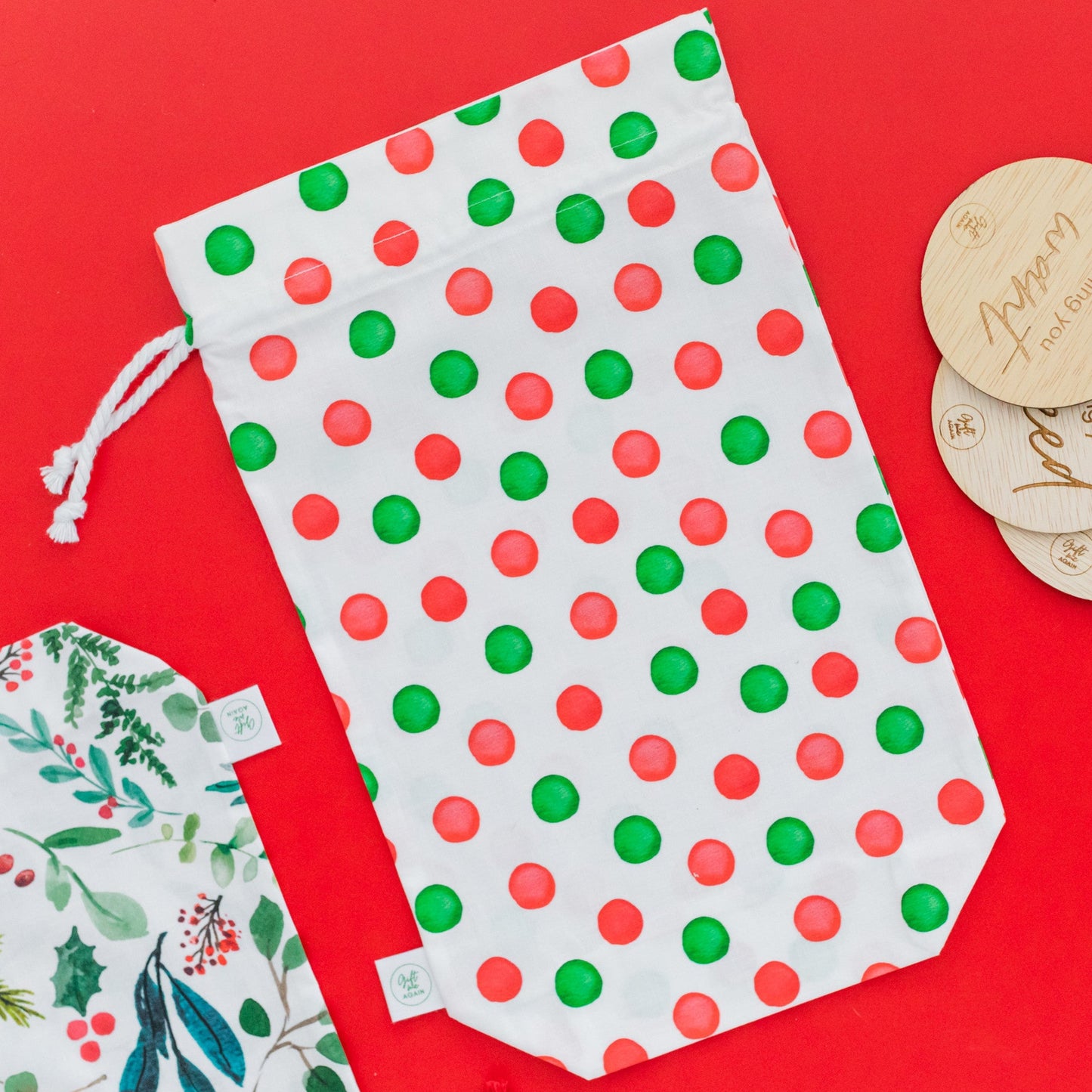 Christmas Spots fabric gift bag
