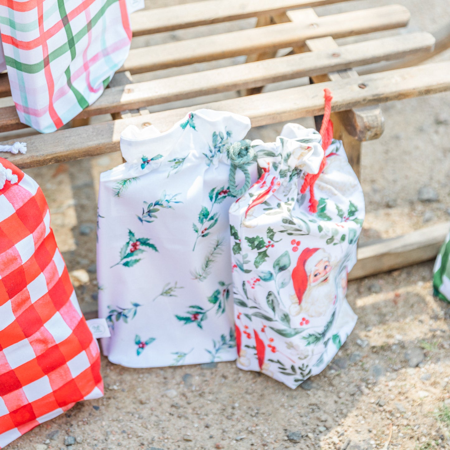 Vintage Santa Christmas Fabric Gift Bag