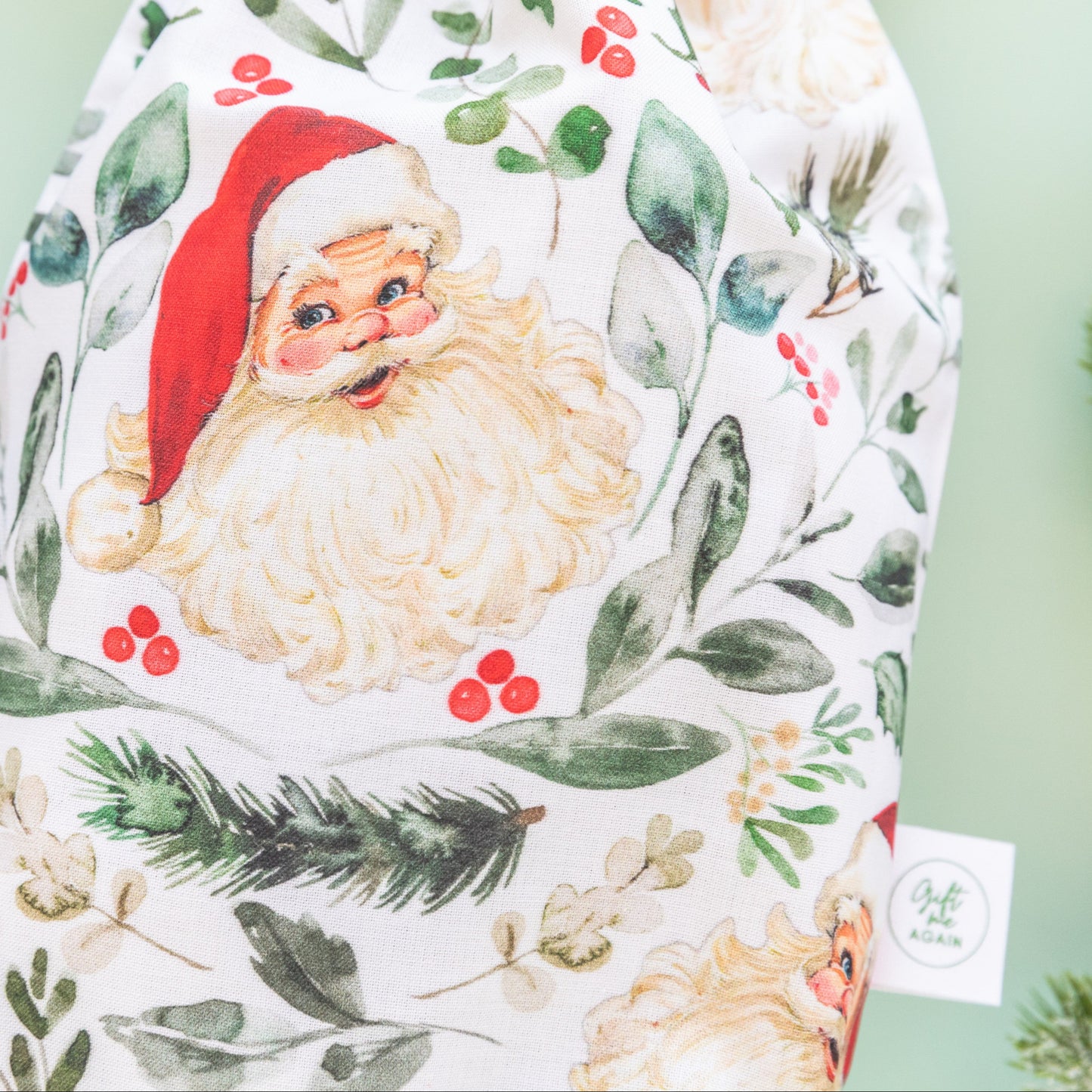 Vintage Santa Christmas Fabric Gift Bag