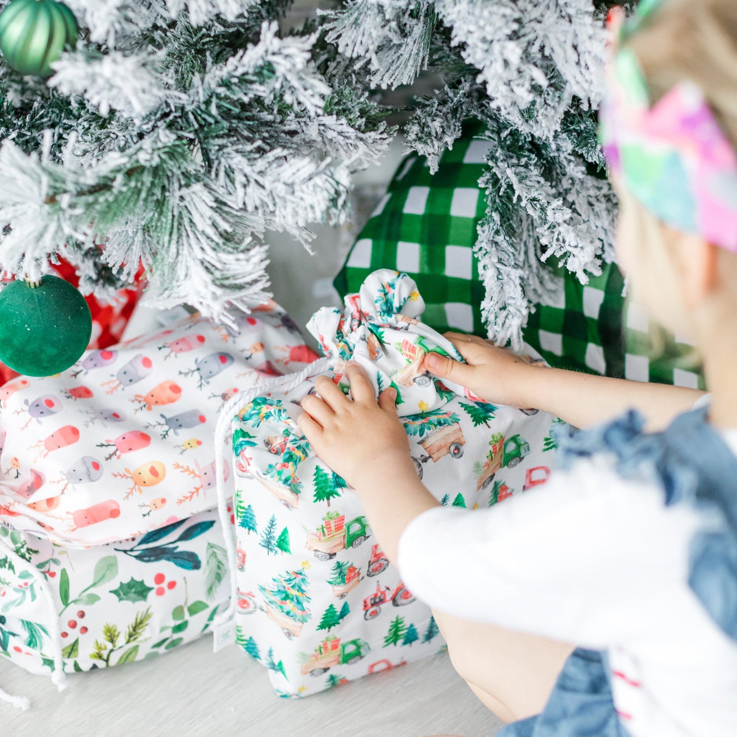 Christmas Tractors fabric gift bag