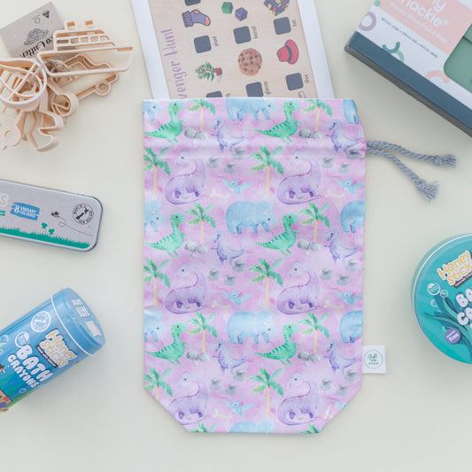 Pink Dino fabric gift bag