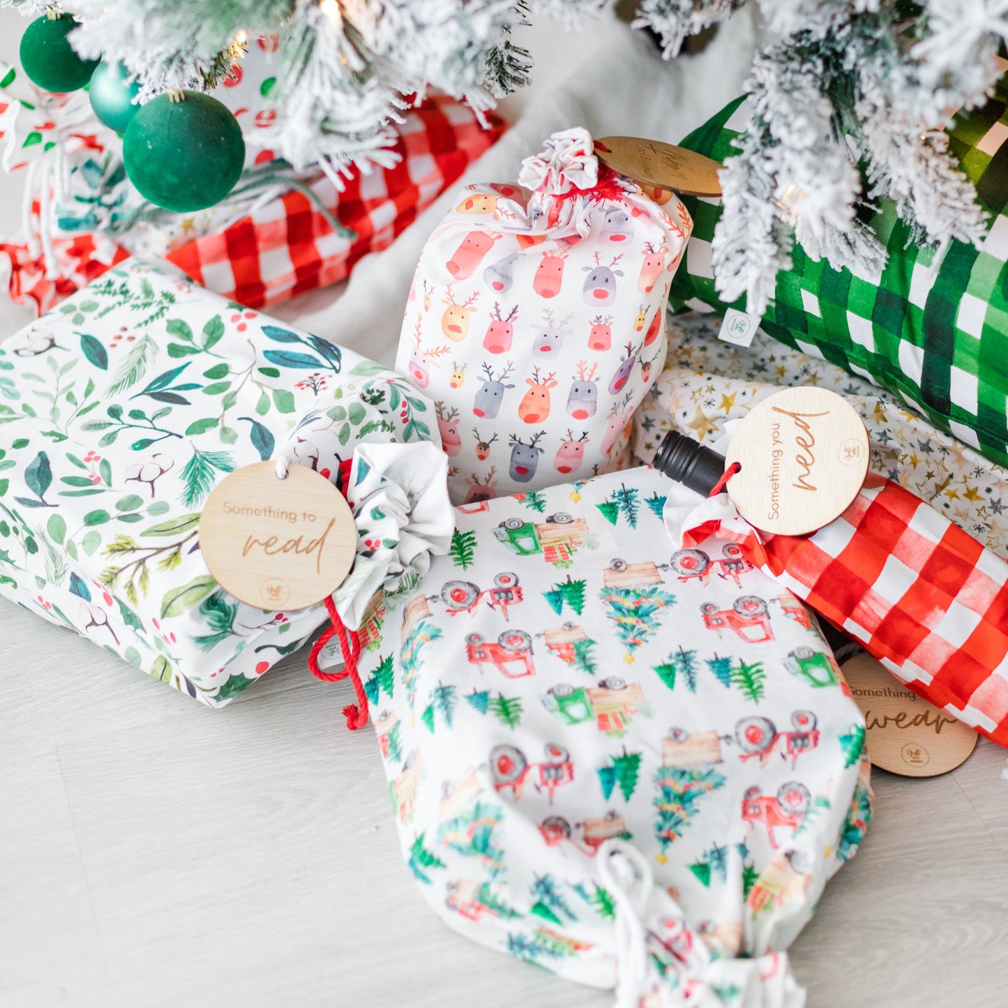 Christmas Tractors fabric gift bag