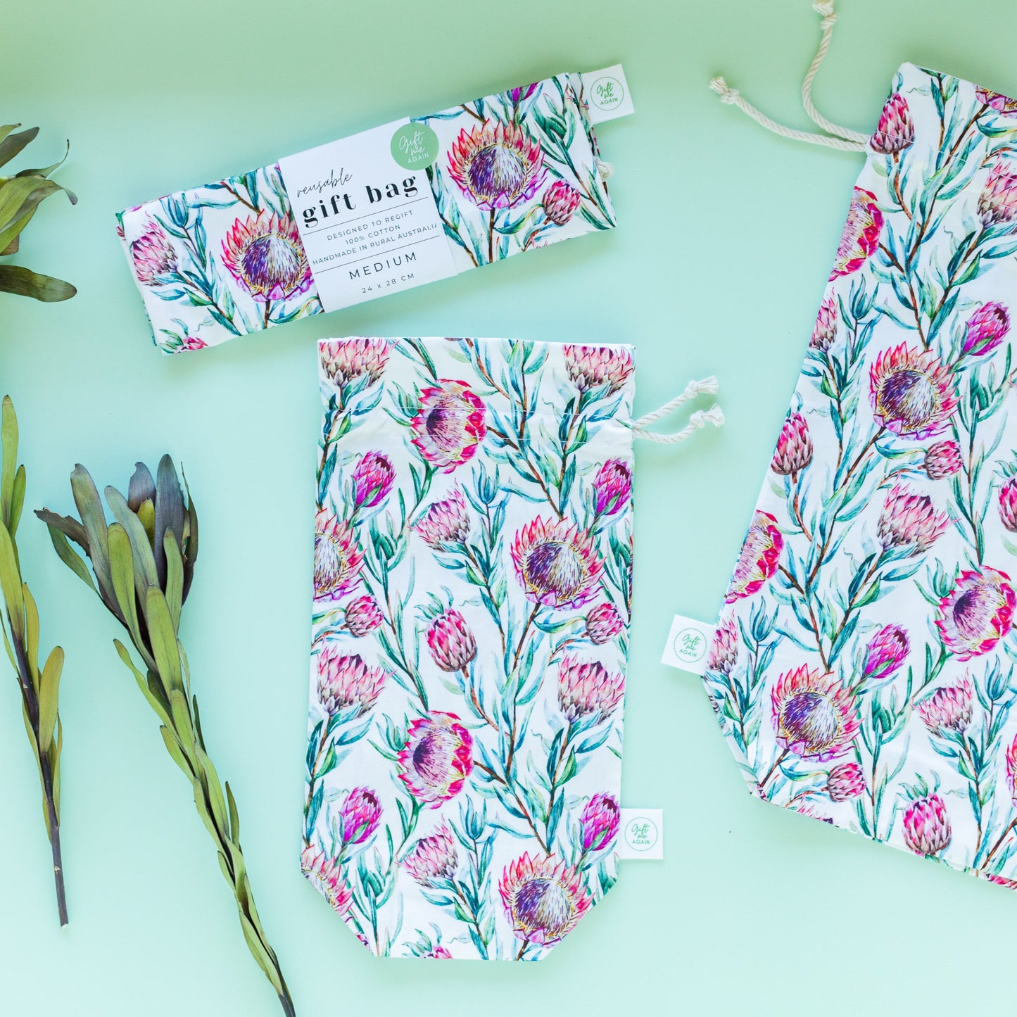 King Protea fabric gift bag