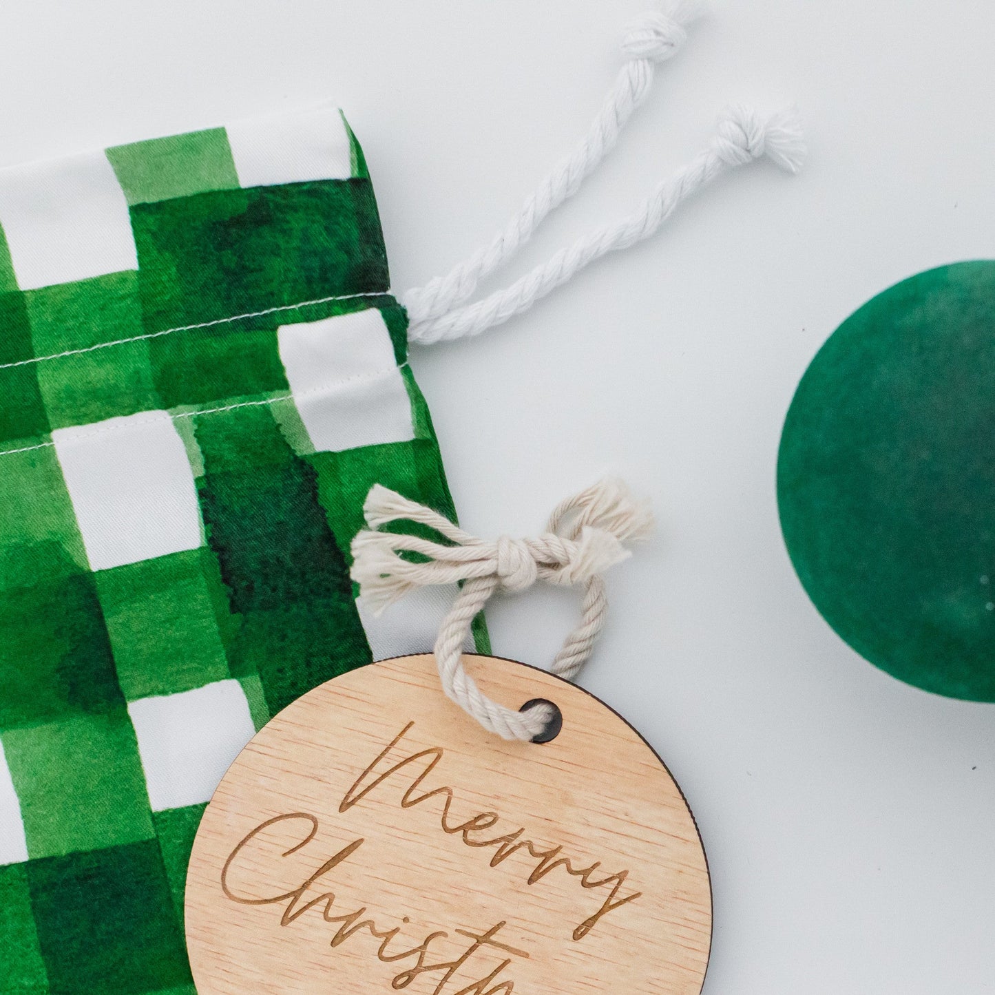 Green Gingham eco gift bag