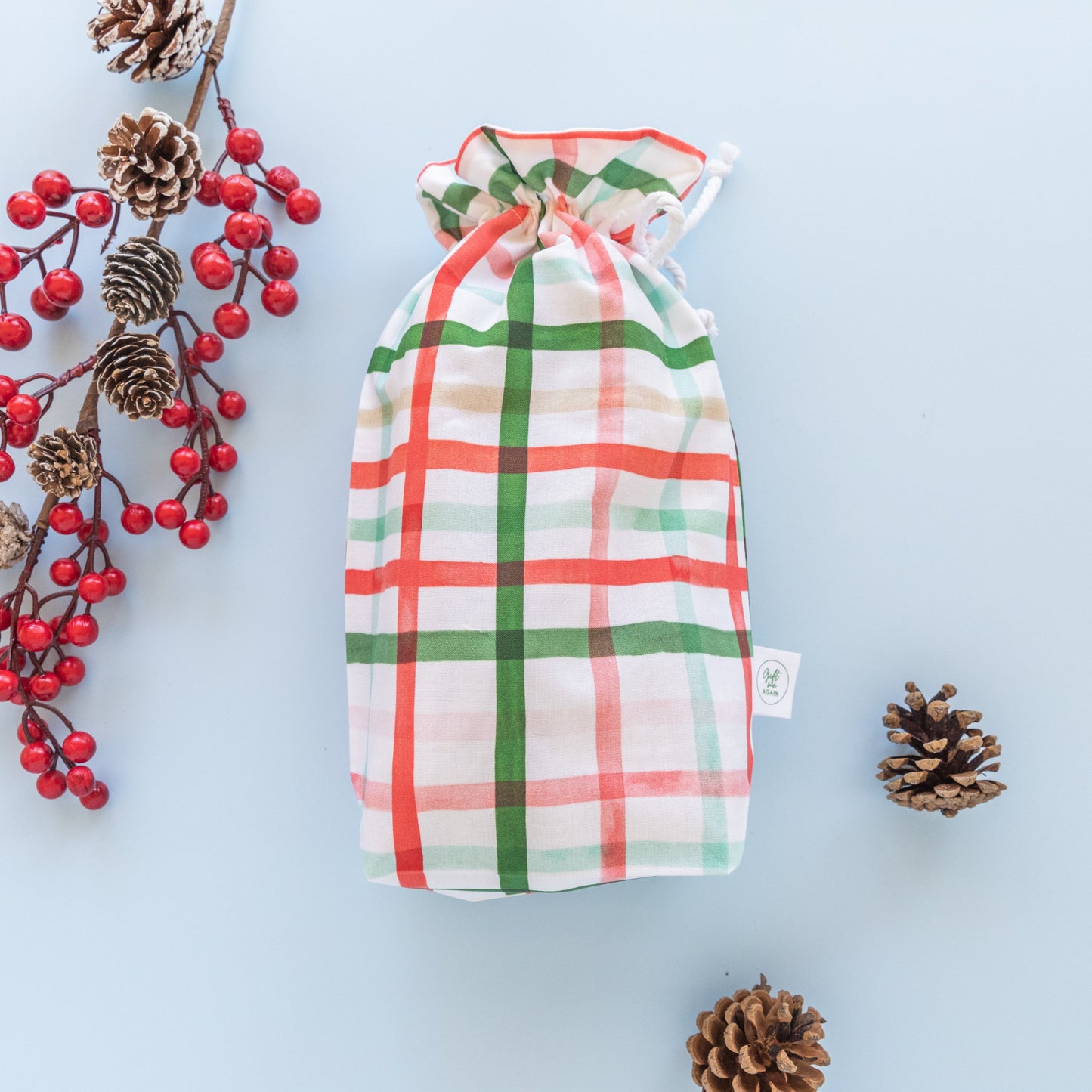 Christmas Plaid Reusable Fabric Gift Bag