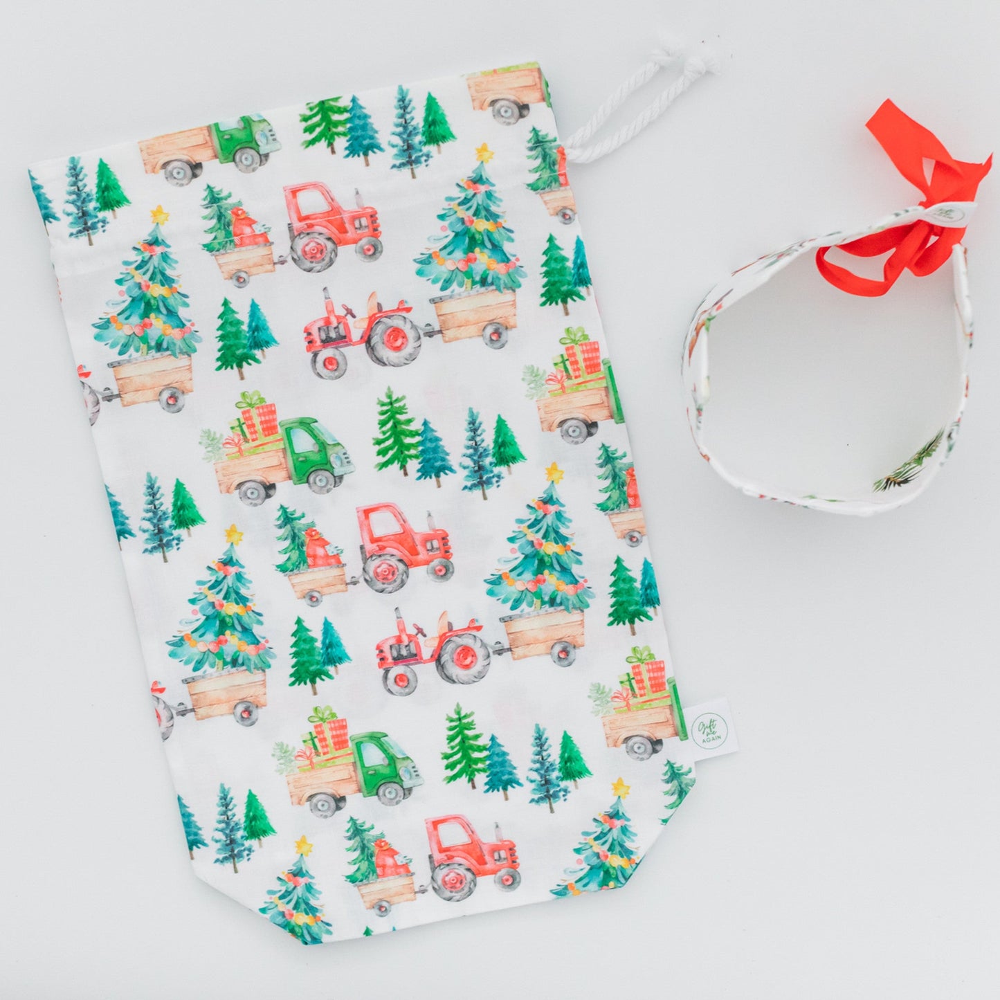 Christmas Tractors fabric gift bag