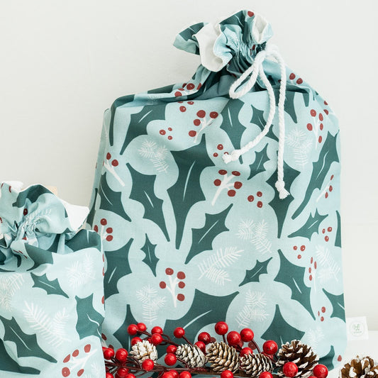 Christmas Holly fabric gift bag