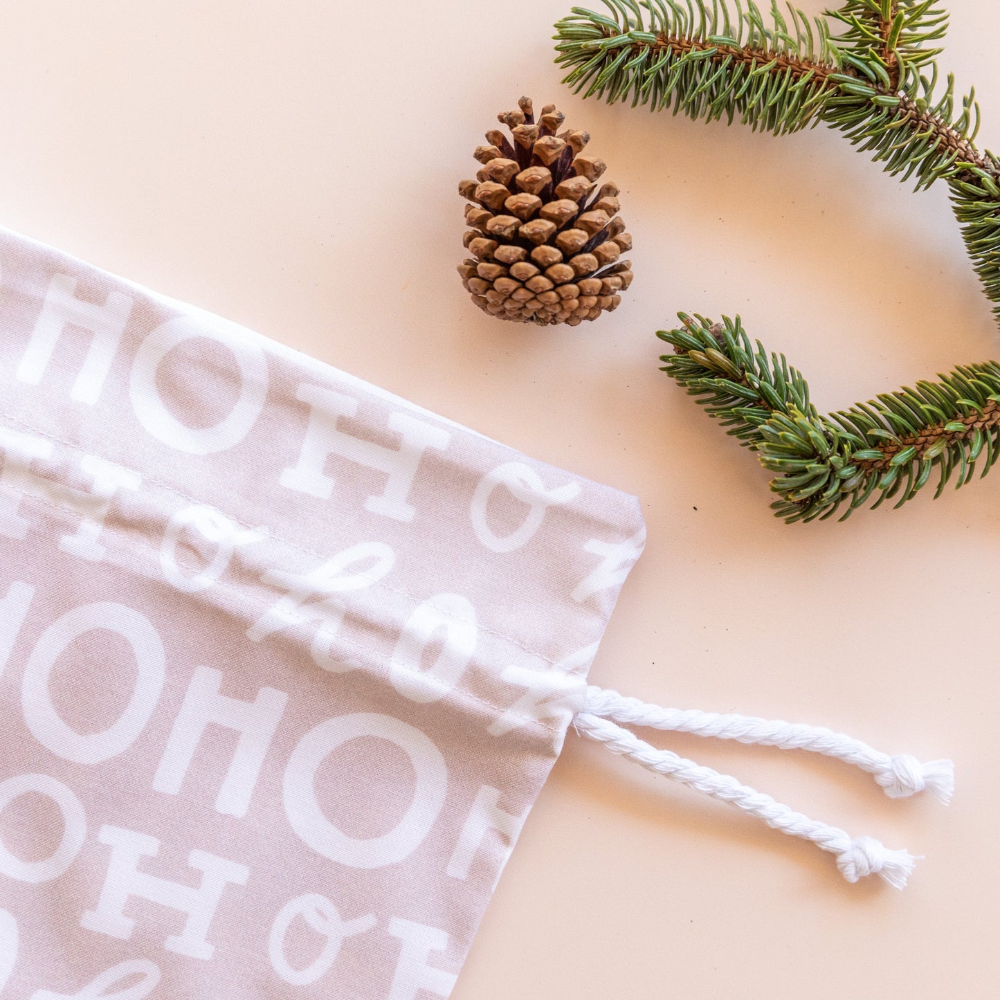 Ho Ho Ho Natural Christmas Fabric Gift Bag