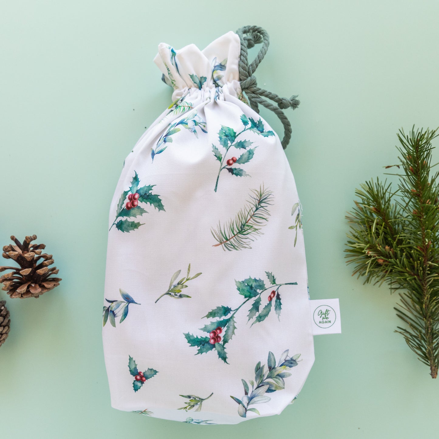 Christmas Foliage Reusable Fabric Gift Bag