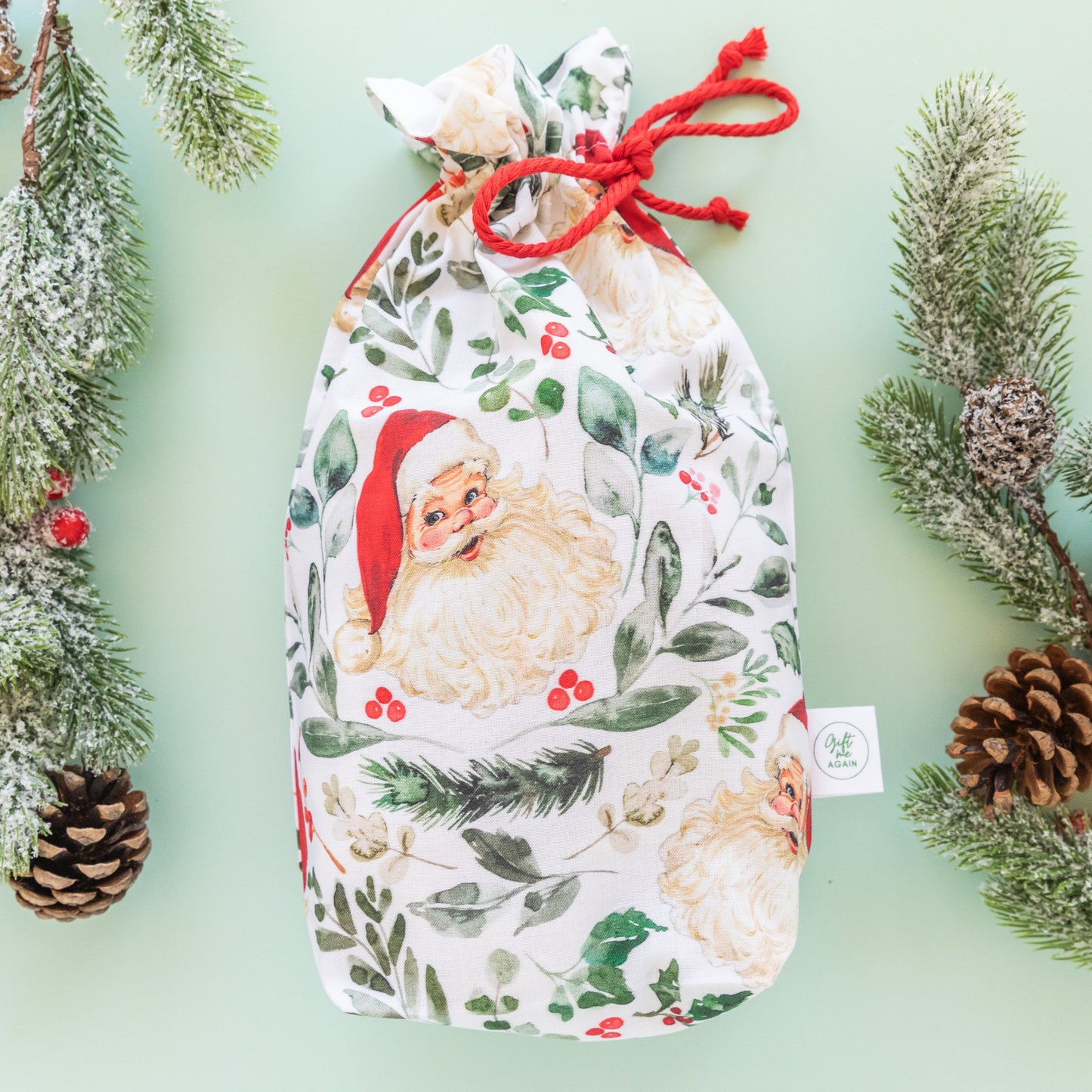 Vintage Santa Christmas Fabric Gift Bag