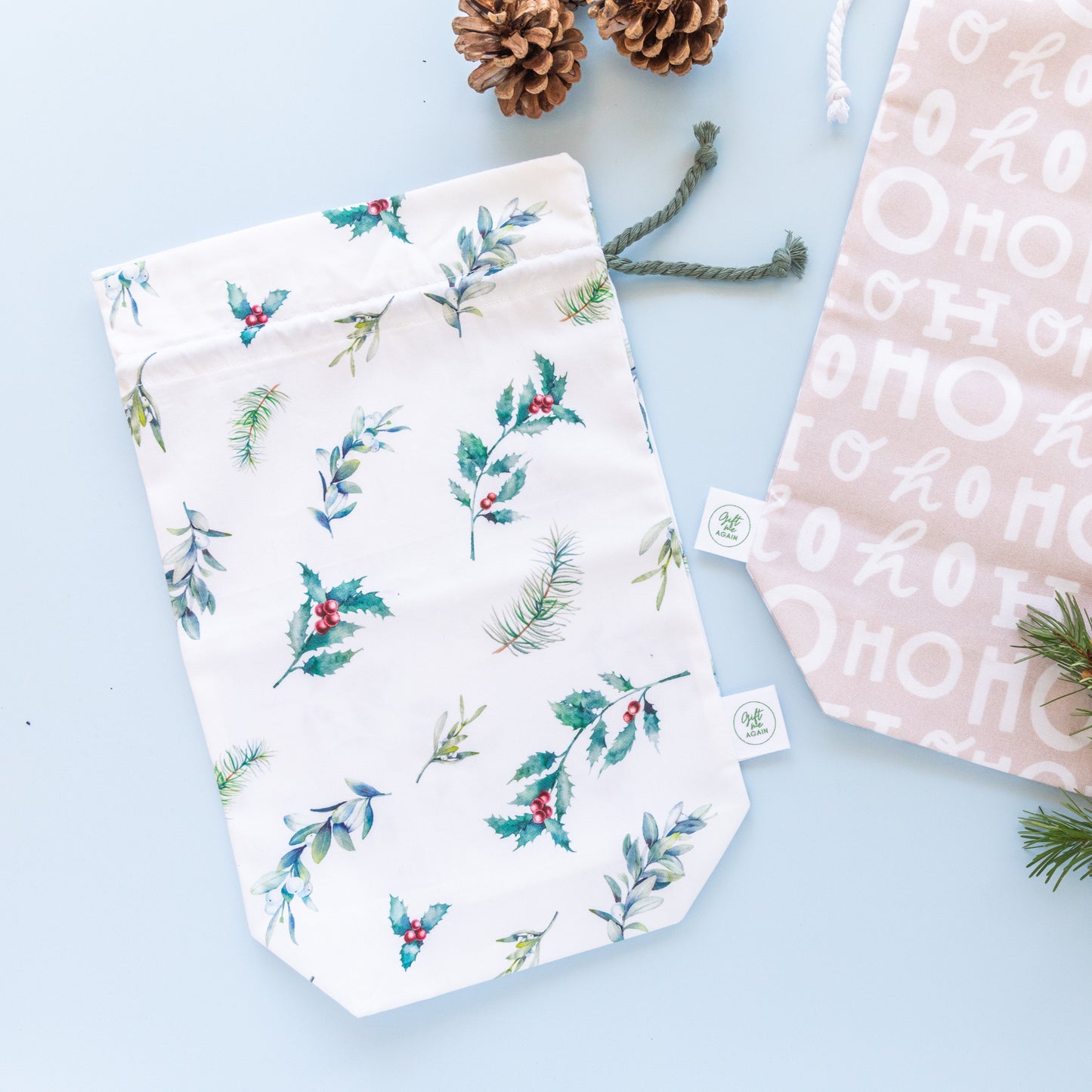 Christmas Foliage Reusable Fabric Gift Bag