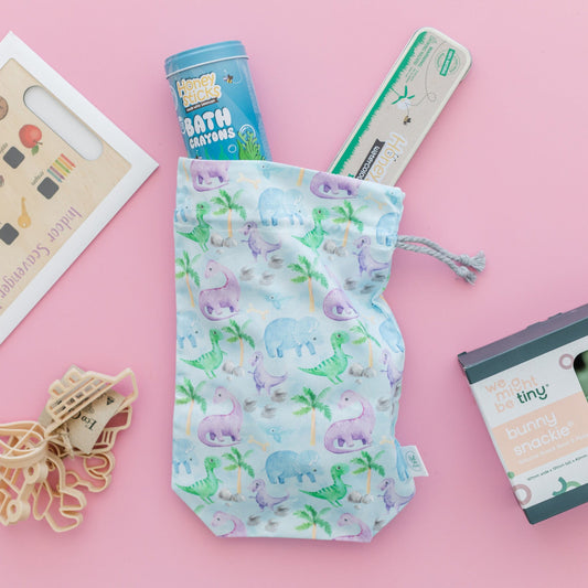 Blue Dino fabric gift bag