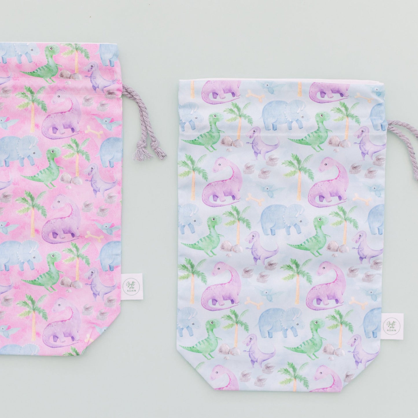 Blue Dino fabric gift bag