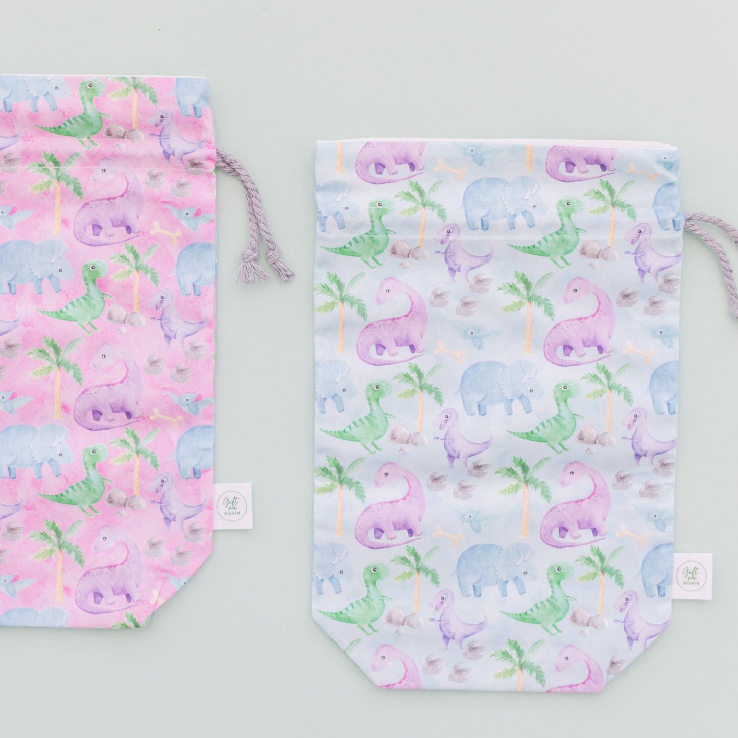 Blue Dino fabric gift bag