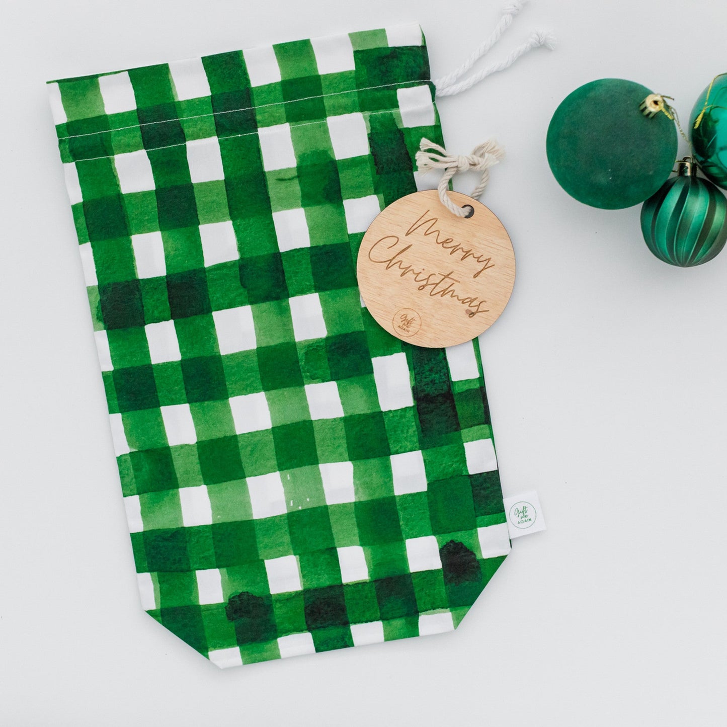 Green Gingham eco gift bag