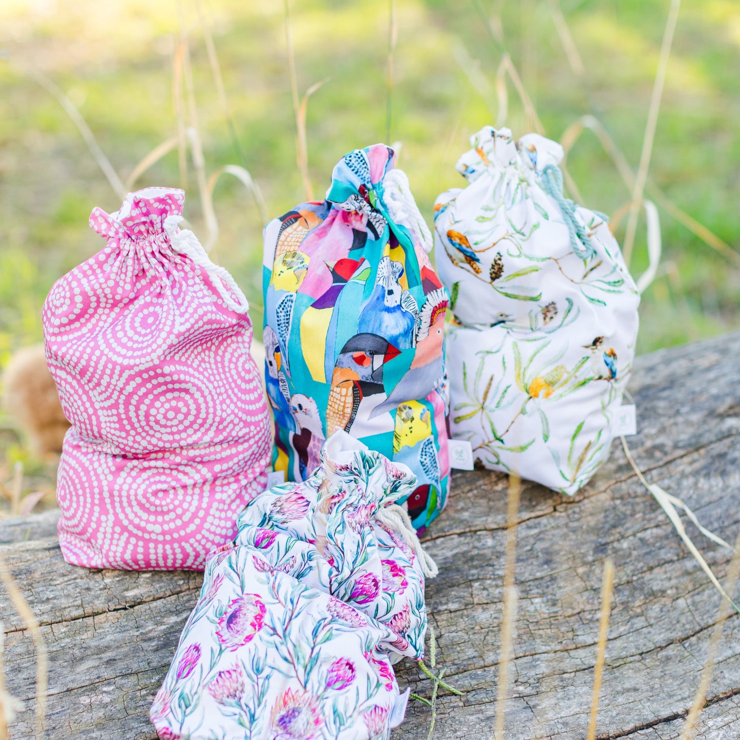 Warlukurlangu Birdie Paradise fabric gift bag