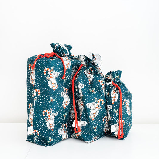 Christmas Koalas fabric gift bag