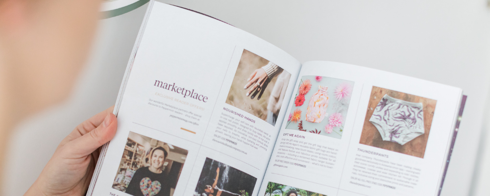 Picture of magazine spread with sustainable products.