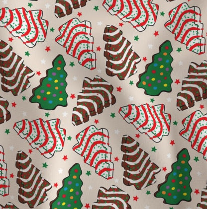 Pattern of Christmas-themed cookies on a beige background
