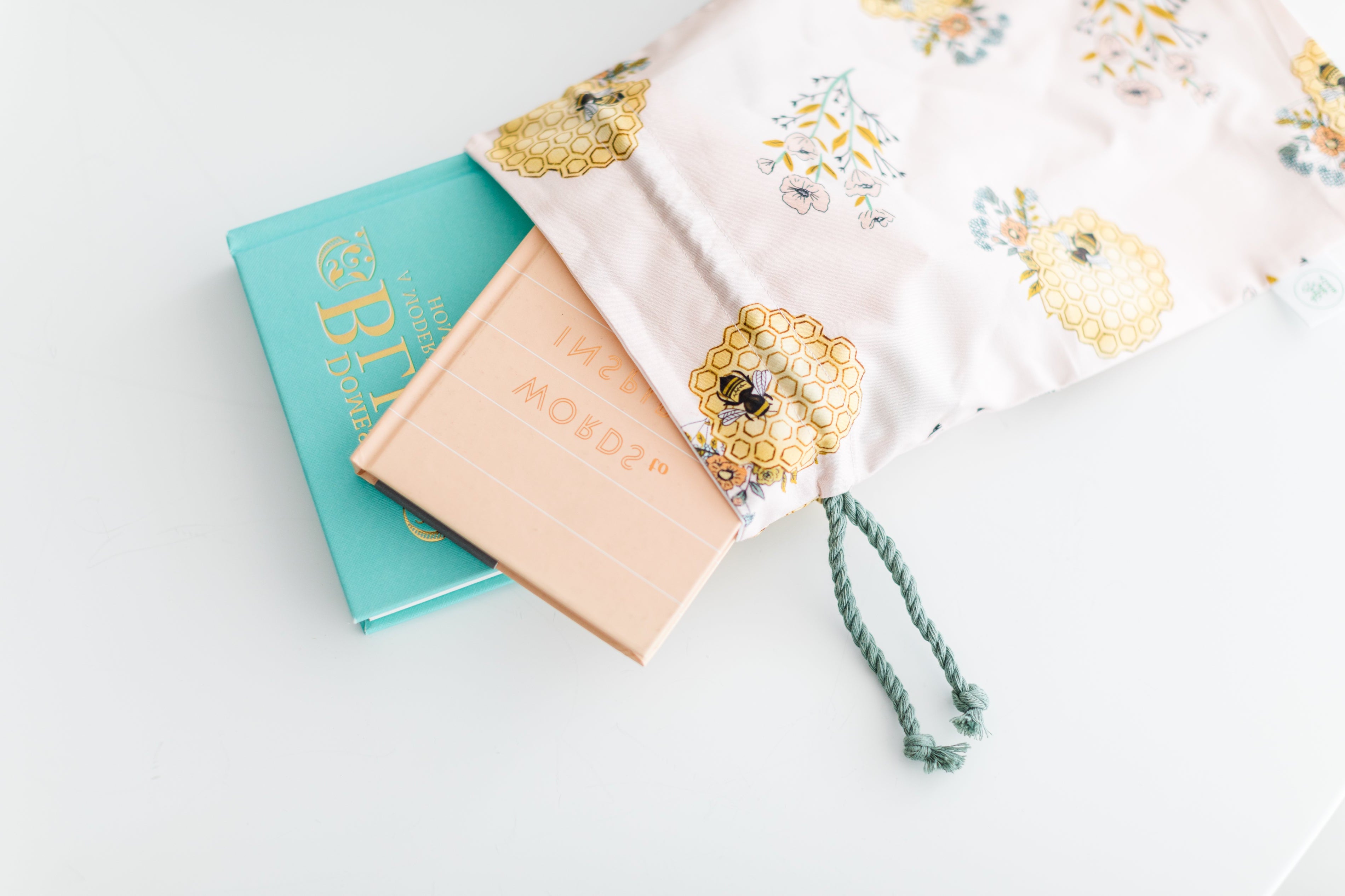 Books in a fabric gift bag