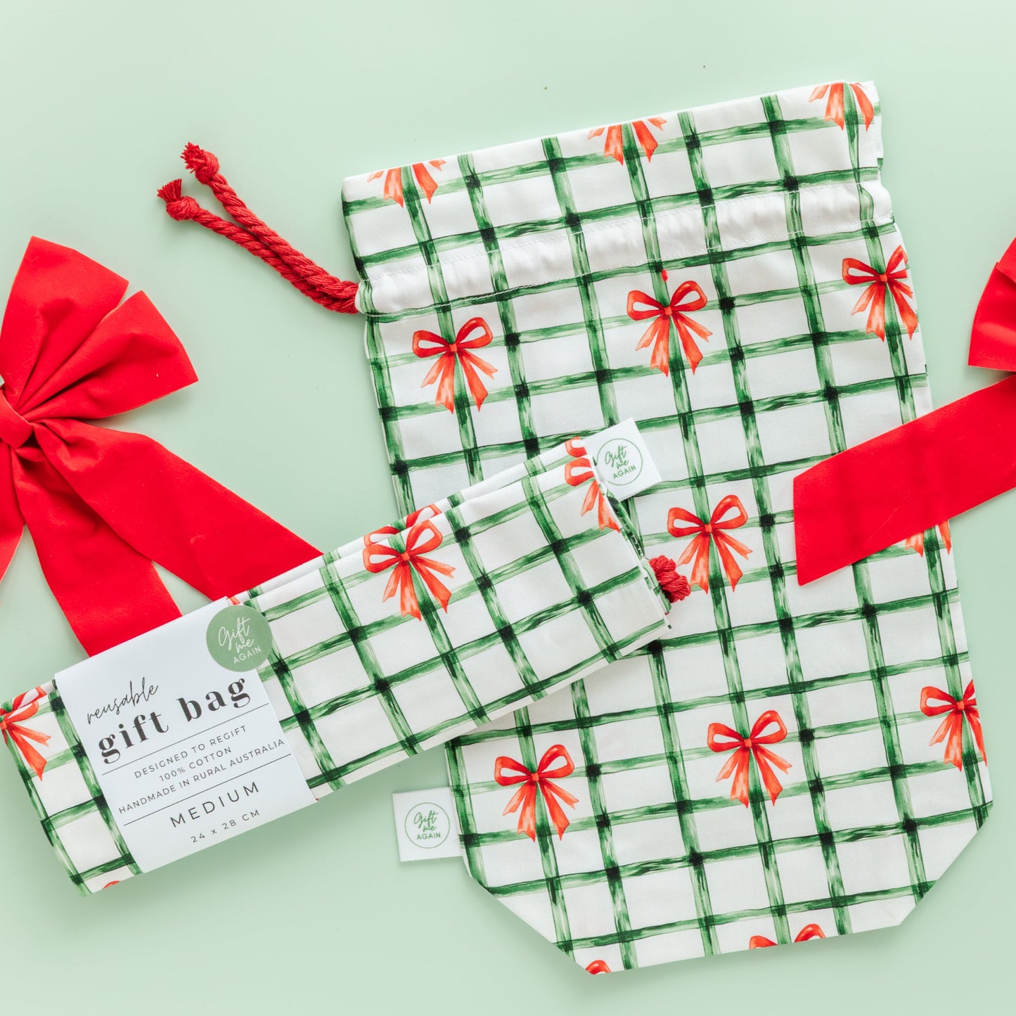 Christmas Bows Fabric Gift Bag