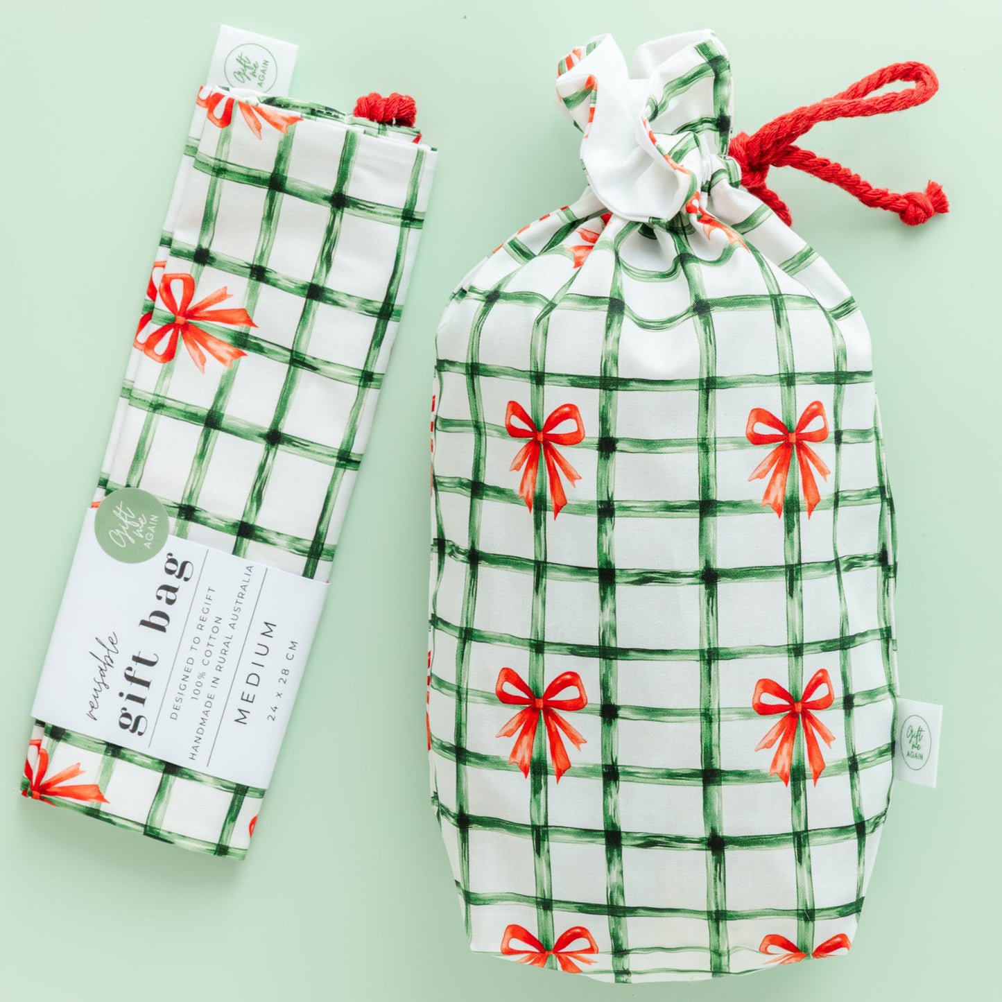 Christmas Bows Fabric Gift Bag