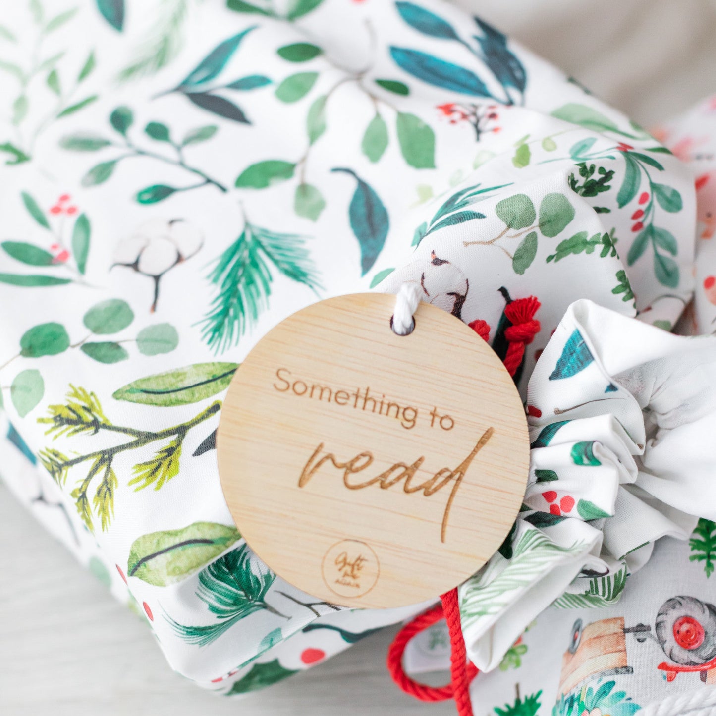Sprigs of Christmas fabric gift bag