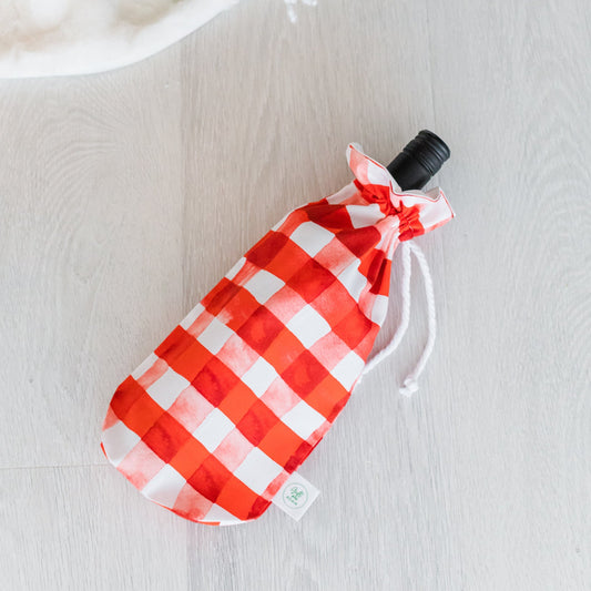 Red Gingham Christmas fabric gift bag