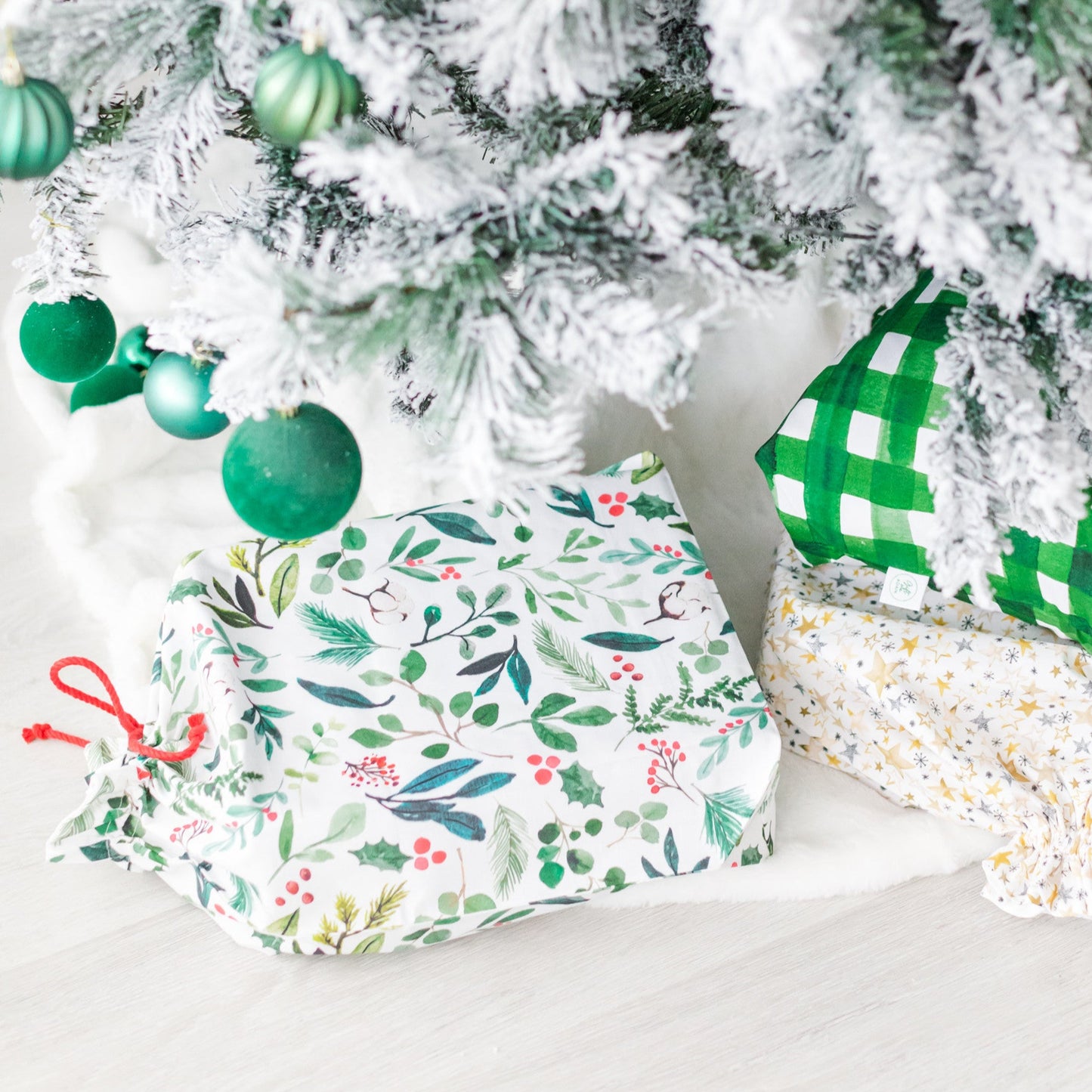 Sprigs of Christmas fabric gift bag